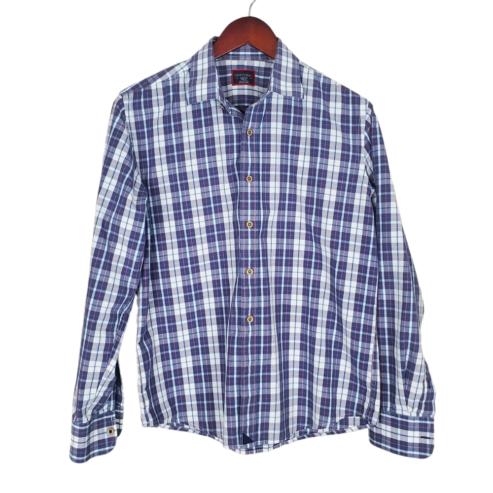 Untuckit Purple Plaid Button Down Shirt Men's Size M